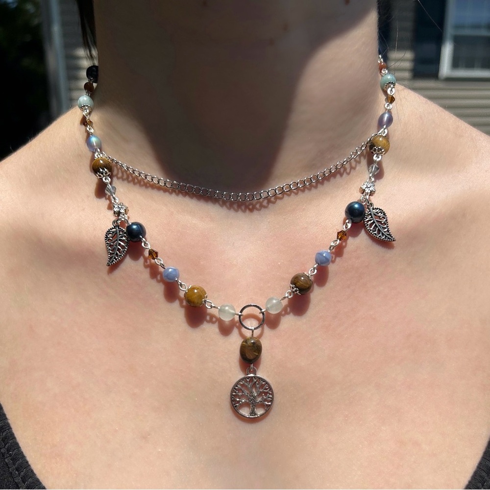Handmade Beaded Necklace with Silver Charms
